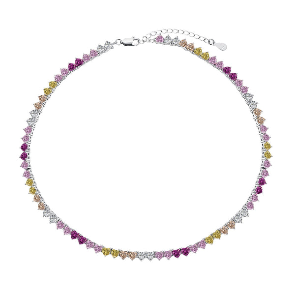 ˇStreet JewelryˇSparkling Colorful Full Heart Tennis Necklace