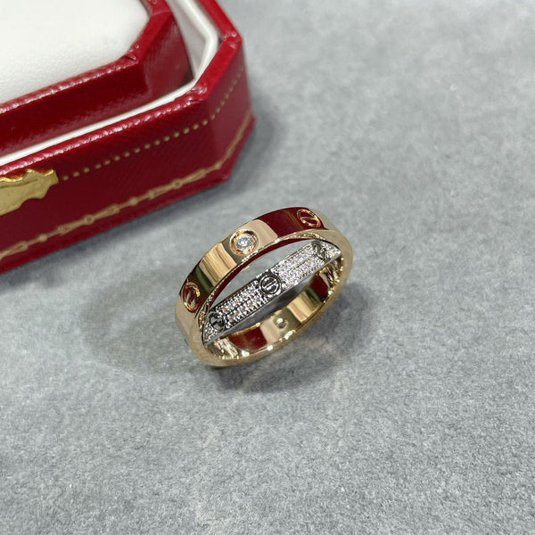 ˇStreet JewelryˇLOVE PINK GOLD SILVER DIAMOND DOUBLE RING