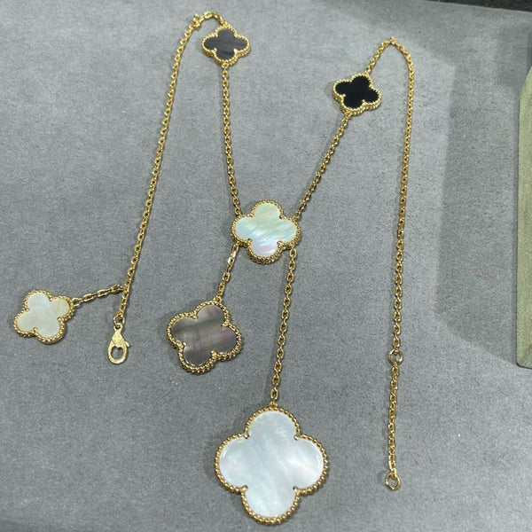 ˇStreet JewelryˇCLOVER 6 MOTIF MOP ONYX GOLD NECKLACE
