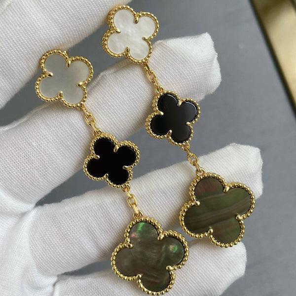 ˇStreet JewelryˇCLOVER 3 MOTIF MOP ONYX DARK MOP PINK GOLD EARRINGS