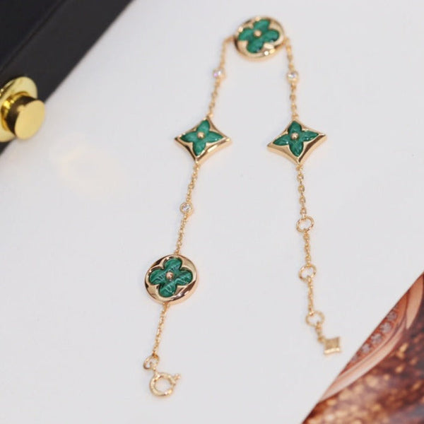 ˇStreet JewelryˇSTAR AND SUN 4 MOTIF PINK GOLD MALACHITE BRACELET
