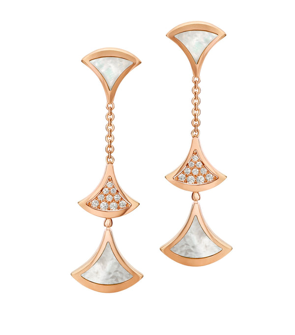 ˇStreet JewelryˇDREAM EARRINGS 3 MOTIFS DIAMOND MOP PINK GOLD