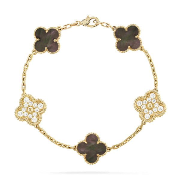 ˇStreet JewelryˇCLOVER 5 MOTIF GRAY MOP DIAMOND BRACELET