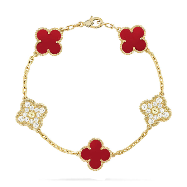 ˇStreet JewelryˇCLOVER 5 MOTIFS CARNELIAN DIAMOND BRACELET