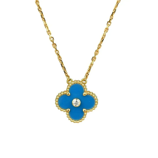 ˇStreet JewelryˇCLOVER 15MM DIAMOND AND BLUE AGATE NECKLACE