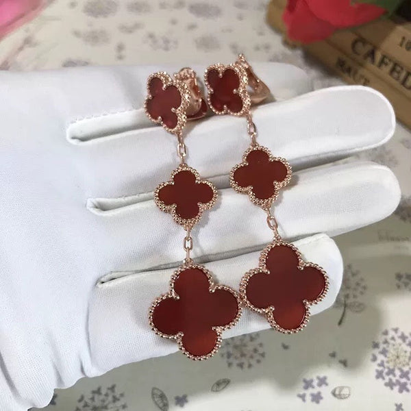 ˇStreet JewelryˇCLOVER 3 MOTIF CARNELIAN DROP EARRINGS