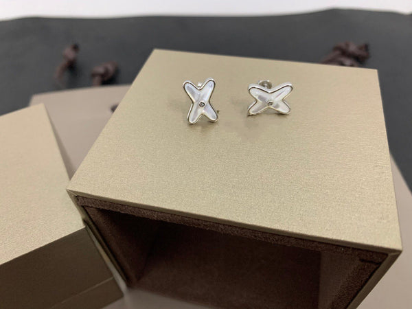 ˇStreet JewelryˇJEUX DE WHITE MOP SILVER DIAMOND EARRINGS