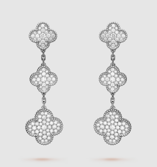 ˇStreet JewelryˇCLOVER 3 MOTIF DIAMOND SILVER DROP EARRINGS