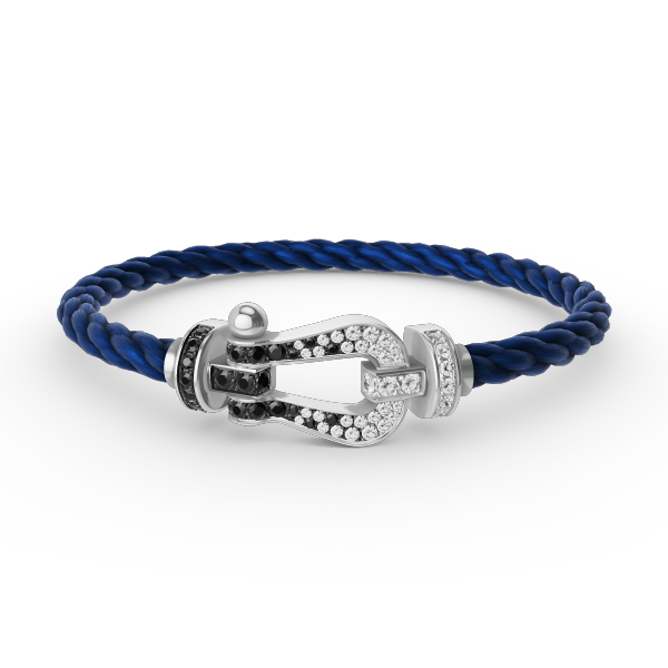 ˇStreet JewelryˇFORCE LARGE HORSESHOE BLACK WHITE DIAMOND BRACELET SILVER