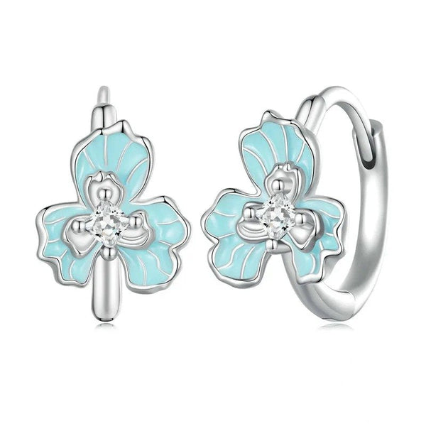 [STREET]Blue Enamel Iris Ear Buckles Flower Hoop Earrings