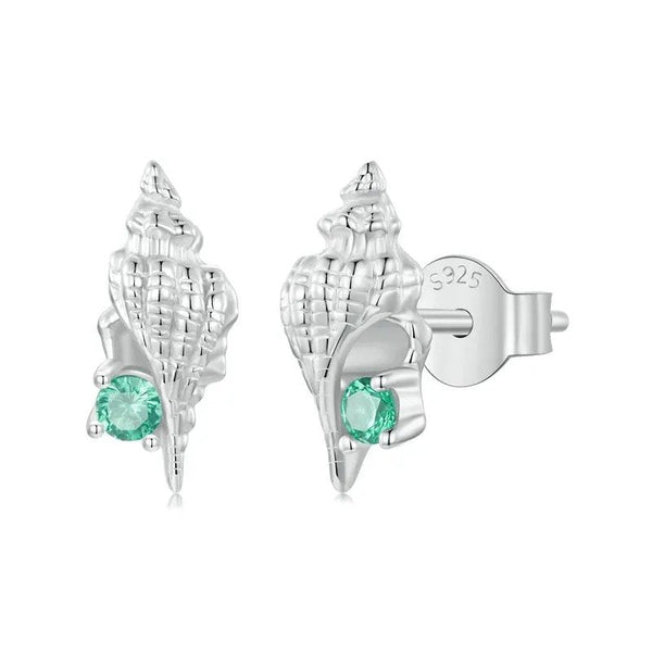 [STREET]Conch Stud Earrings Inlaid Green Zirconia Hypoallergenic Earrings