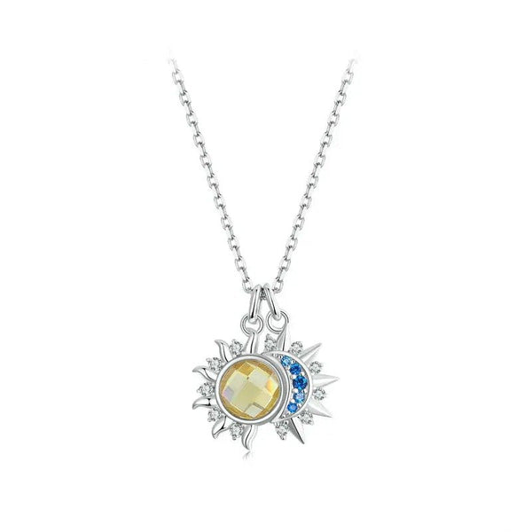[STREET]White Gold Plated Sun and Moon Necklace