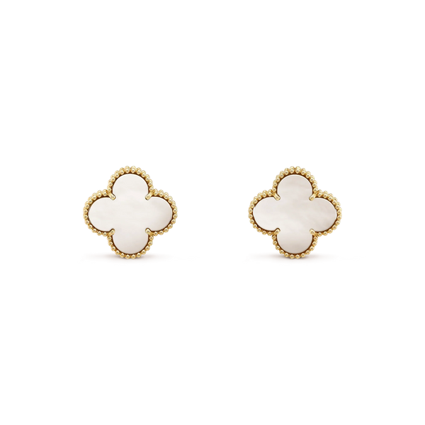 ˇStreet JewelryˇCLOVER MEDIUM 1 MOTIFS  WHITE MOP STUD EARRINGS