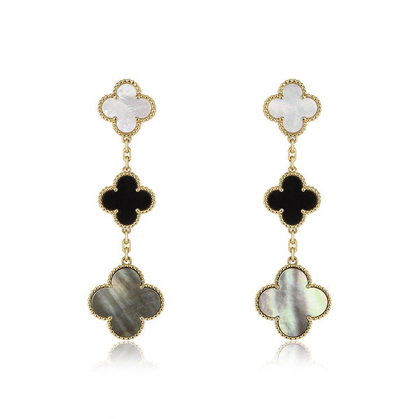 ˇStreet JewelryˇCLOVER EARRINGS GOLD ONYX MOP 3 MOTIF