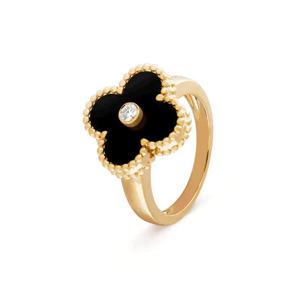 ˇStreet JewelryˇCLOVER ONYX RING GOLD DIAMOND