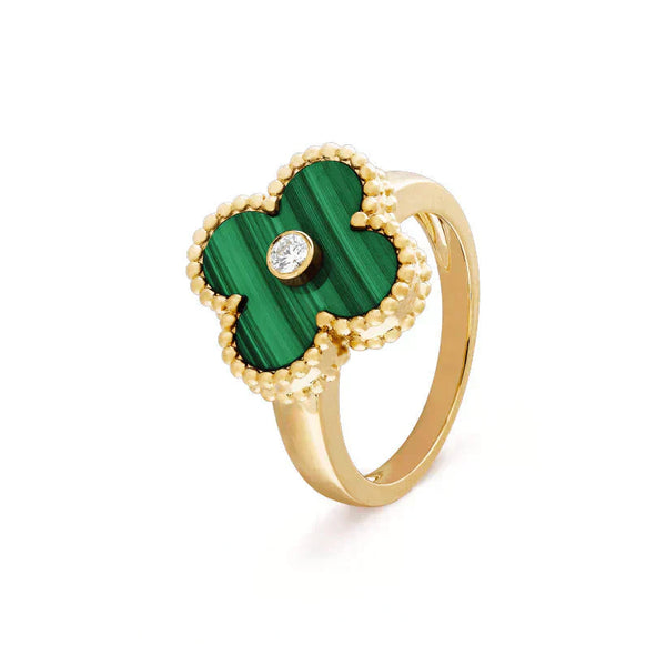 ˇStreet JewelryˇCLOVER MALACHITE RING GOLD DIAMOND