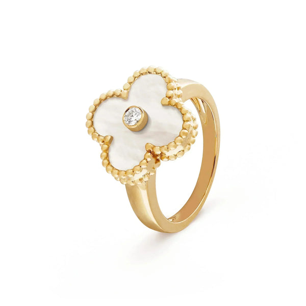 ˇStreet JewelryˇCLOVER PINK MOP RING GOLD DIAMOND